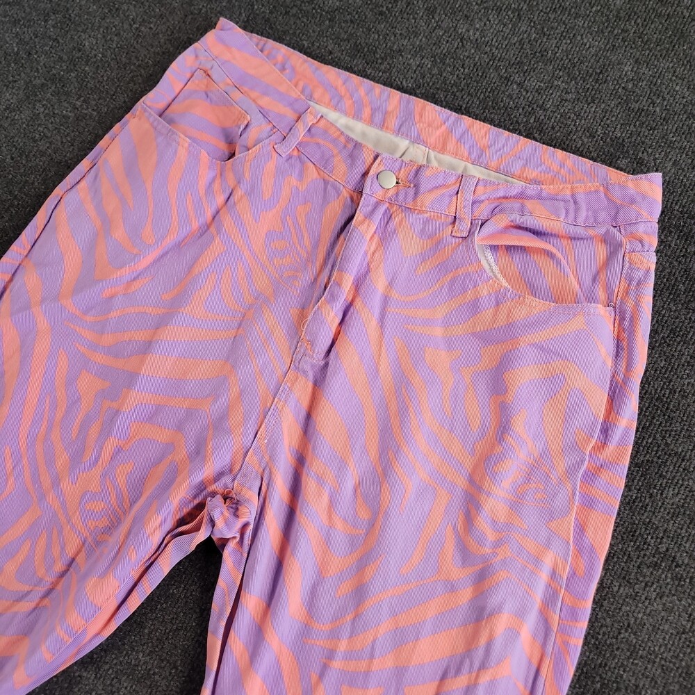 SHEIN Purple Pink Animal Print Straight Leg Flat Front Denim Jeans Size 2XL